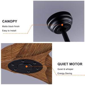 English Elm 52 Inch ABS Walnut Ceiling Fan with Remote Control for Living Room Patio Porch W3727P508397