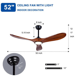 English Elm 52 Inch Matte Black Smart Ceiling Fan Dimmable Light Quiet DC Motor Indoor Outdoor W3727P508558