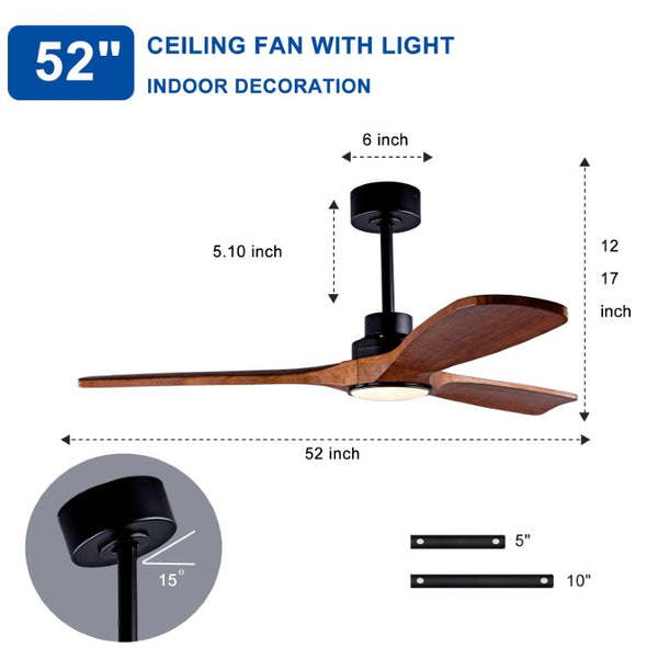 English Elm Ceiling Fan with Sycamore Wood Blades Quiet DC Motor Remote Indoor Outdoor Farmhouse W3727P508560