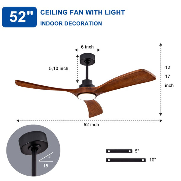 English Elm 52 Inch Ceiling Fan with Sycamore Wood Blades Dimmable LED and 6 Speed Reversible Motor W3727P508572