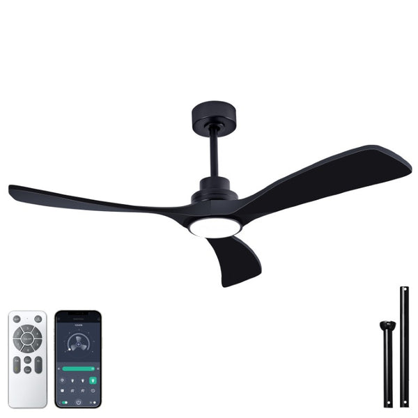 English Elm 52 Inch Black Sycamore Wood Ceiling Fan Dimmable Light Remote 6 Speed DC Motor W3727P508581