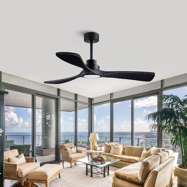 English Elm 52 Inch Black Sycamore Wood Ceiling Fan Dimmable Light Remote 6 Speed DC Motor W3727P508581