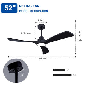 English Elm 52 Inch Black Sycamore Wood Ceiling Fan Dimmable Light Remote 6 Speed DC Motor W3727P508581