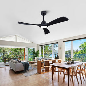English Elm 52 Inch Black Sycamore Wood Ceiling Fan Dimmable Light Remote 6 Speed DC Motor W3727P508581