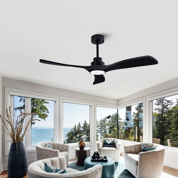 English Elm 52 Inch Black Sycamore Wood Ceiling Fan Dimmable Light Remote 6 Speed DC Motor W3727P508581
