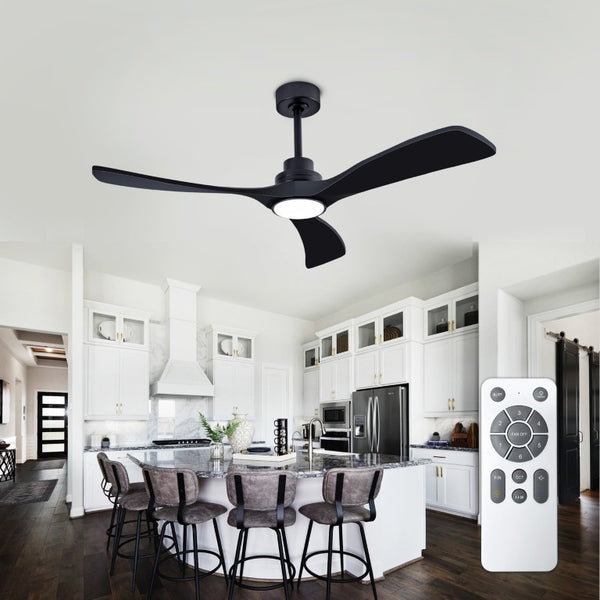 English Elm 52 Inch Black Sycamore Wood Ceiling Fan Dimmable Light Remote 6 Speed DC Motor W3727P508581