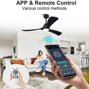 English Elm 52 Inch Black Sycamore Wood Ceiling Fan Dimmable Light Remote 6 Speed DC Motor W3727P508581