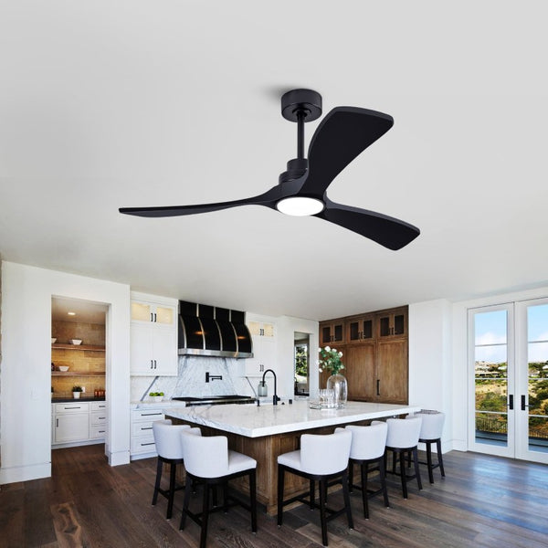 English Elm 52 Inch Black Sycamore Wood Ceiling Fan Dimmable Light Remote 6 Speed DC Motor W3727P508581