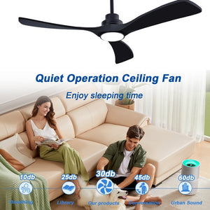 English Elm 52 Inch Black Sycamore Wood Ceiling Fan Dimmable Light Remote 6 Speed DC Motor W3727P508581