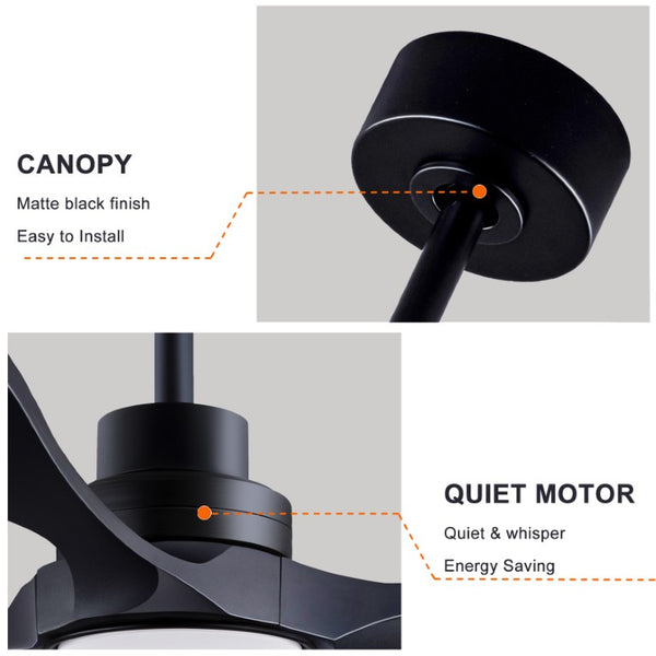 English Elm 52 Inch Black Sycamore Wood Ceiling Fan Dimmable Light Remote 6 Speed DC Motor W3727P508581