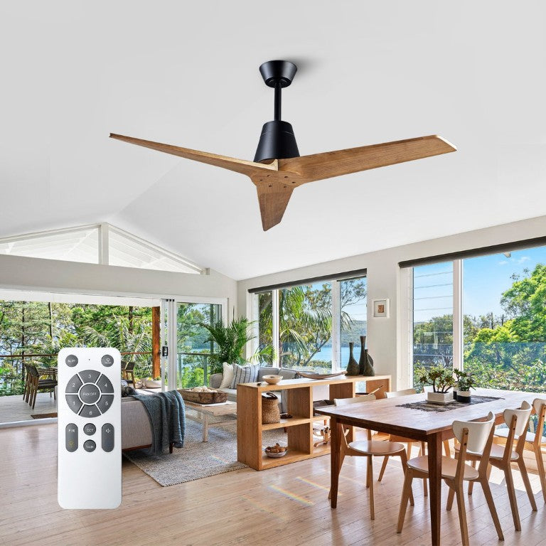 English Elm 52Inch Sycamore Wood Blade Ceiling Fan with Reversible DC Motor for Indoor Outdoor Spaces W3727P508616