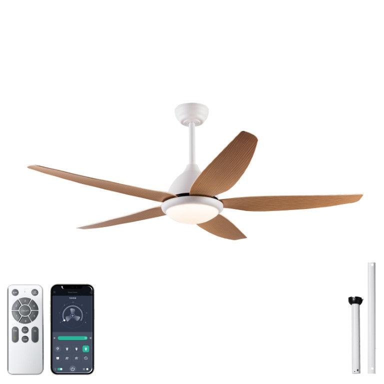 English Elm White Outdoor Ceiling Fan 56 Inch DC Motor with Remote Smart App Six Speed Control W3727P508786