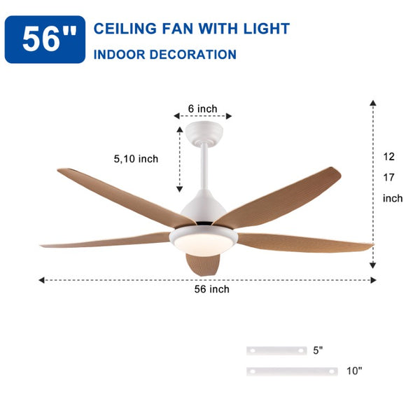 English Elm White Outdoor Ceiling Fan 56 Inch DC Motor with Remote Smart App Six Speed Control W3727P508786