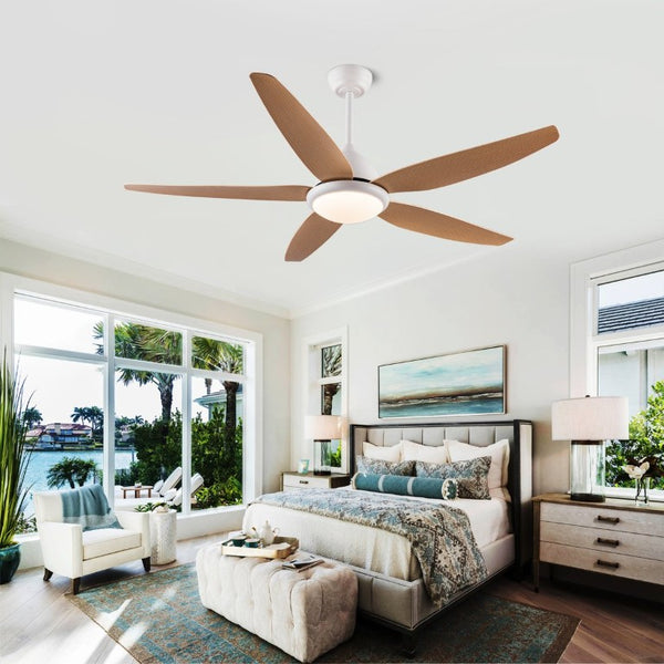 English Elm White Outdoor Ceiling Fan 56 Inch DC Motor with Remote Smart App Six Speed Control W3727P508786