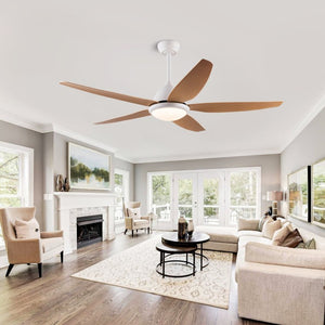 English Elm White Outdoor Ceiling Fan 56 Inch DC Motor with Remote Smart App Six Speed Control W3727P508786