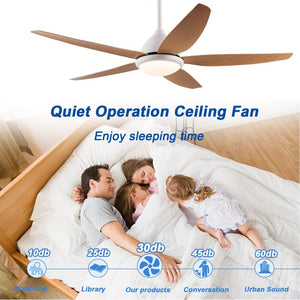 English Elm White Outdoor Ceiling Fan 56 Inch DC Motor with Remote Smart App Six Speed Control W3727P508786