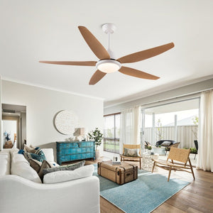 English Elm White Outdoor Ceiling Fan 56 Inch DC Motor with Remote Smart App Six Speed Control W3727P508786