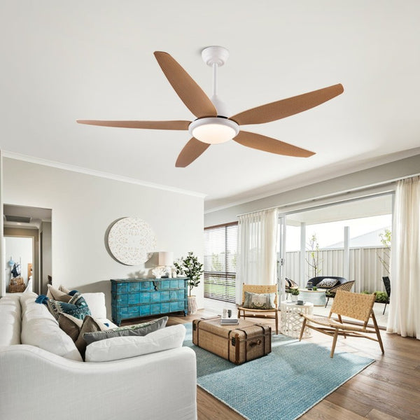 English Elm White Outdoor Ceiling Fan 56 Inch DC Motor with Remote Smart App Six Speed Control W3727P508786