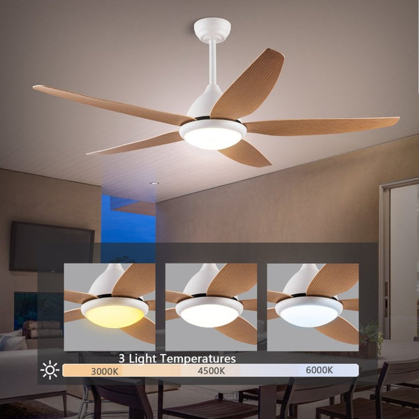 English Elm White Outdoor Ceiling Fan 56 Inch DC Motor with Remote Smart App Six Speed Control W3727P508786