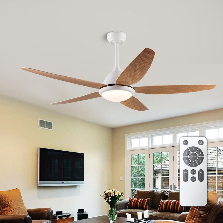 English Elm White Outdoor Ceiling Fan 56 Inch DC Motor with Remote Smart App Six Speed Control W3727P508786