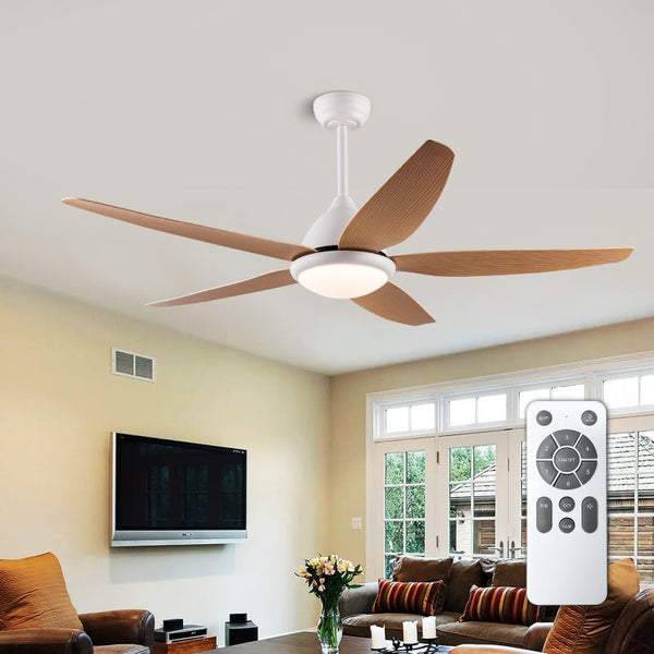 English Elm White Outdoor Ceiling Fan 56 Inch DC Motor with Remote Smart App Six Speed Control W3727P508786