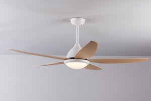 English Elm White Outdoor Ceiling Fan 56 Inch DC Motor with Remote Smart App Six Speed Control W3727P508786