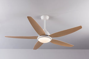 English Elm White Outdoor Ceiling Fan 56 Inch DC Motor with Remote Smart App Six Speed Control W3727P508786