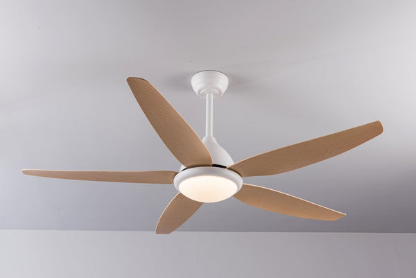 English Elm White Outdoor Ceiling Fan 56 Inch DC Motor with Remote Smart App Six Speed Control W3727P508786