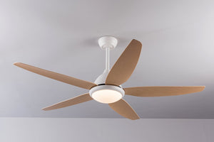 English Elm White Outdoor Ceiling Fan 56 Inch DC Motor with Remote Smart App Six Speed Control W3727P508786