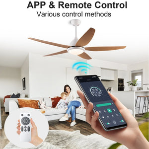 English Elm White Outdoor Ceiling Fan 56 Inch DC Motor with Remote Smart App Six Speed Control W3727P508786