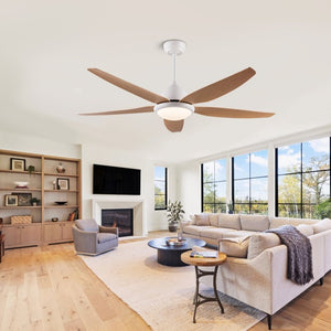 English Elm White Outdoor Ceiling Fan 56 Inch DC Motor with Remote Smart App Six Speed Control W3727P508786