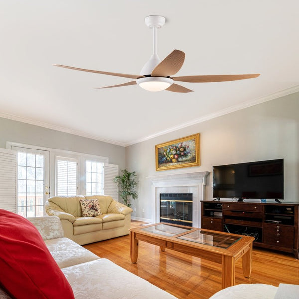 English Elm White Outdoor Ceiling Fan 56 Inch DC Motor with Remote Smart App Six Speed Control W3727P508786