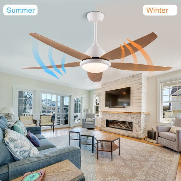 English Elm White Outdoor Ceiling Fan 56 Inch DC Motor with Remote Smart App Six Speed Control W3727P508786
