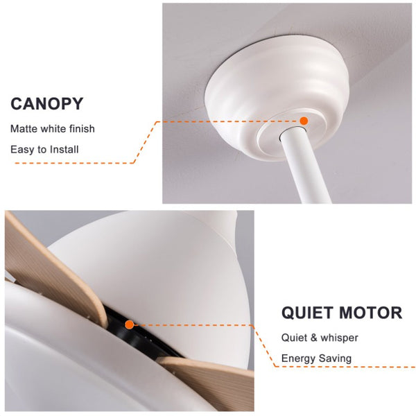English Elm White Outdoor Ceiling Fan 56 Inch DC Motor with Remote Smart App Six Speed Control W3727P508786