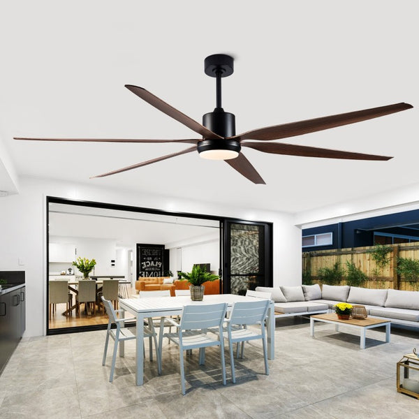 English Elm 66 Inch Farmhouse Ceiling Fan with Wood Grain Blades Quiet DC Motor Damp Rated Matte Black W3727P508802
