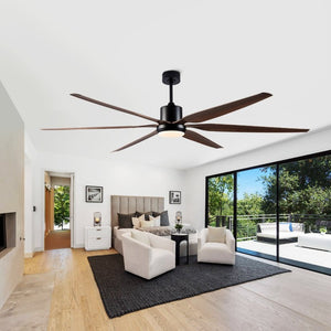 English Elm 66 Inch Farmhouse Ceiling Fan with Wood Grain Blades Quiet DC Motor Damp Rated Matte Black W3727P508802
