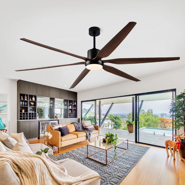 English Elm 66 Inch Farmhouse Ceiling Fan with Wood Grain Blades Quiet DC Motor Damp Rated Matte Black W3727P508802