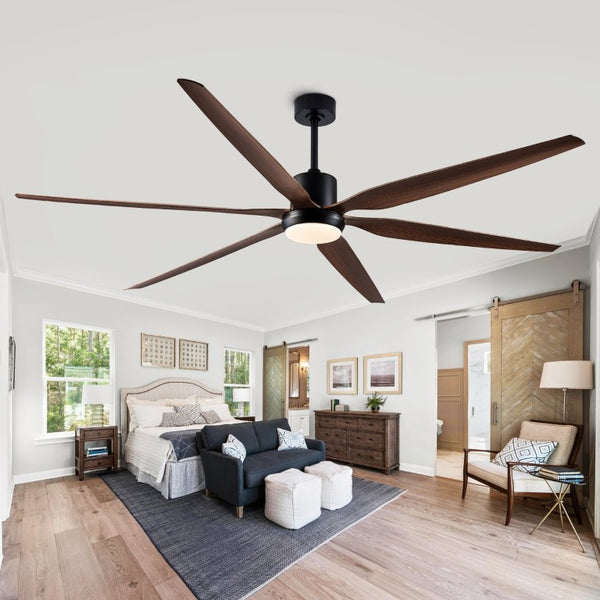 English Elm 66 Inch Farmhouse Ceiling Fan with Wood Grain Blades Quiet DC Motor Damp Rated Matte Black W3727P508802