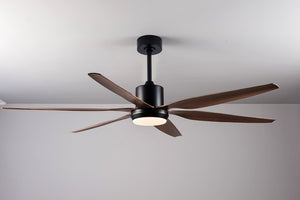 English Elm 66 Inch Farmhouse Ceiling Fan with Wood Grain Blades Quiet DC Motor Damp Rated Matte Black W3727P508802