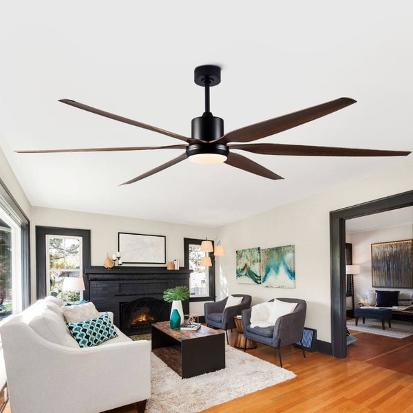 English Elm 66 Inch Farmhouse Ceiling Fan with Wood Grain Blades Quiet DC Motor Damp Rated Matte Black W3727P508802
