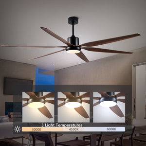 English Elm 66 Inch Farmhouse Ceiling Fan with Wood Grain Blades Quiet DC Motor Damp Rated Matte Black W3727P508802