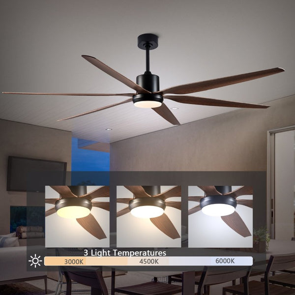 English Elm 66 Inch Farmhouse Ceiling Fan with Wood Grain Blades Quiet DC Motor Damp Rated Matte Black W3727P508802