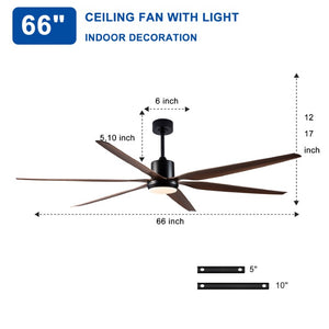 English Elm 66 Inch Farmhouse Ceiling Fan with Wood Grain Blades Quiet DC Motor Damp Rated Matte Black W3727P508802