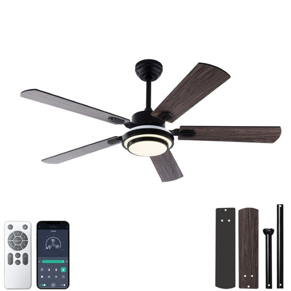 English Elm 52 Inch Sycamore Wood Blade Ceiling Fan with LED Light and Remote for Large Rooms W3727P511387