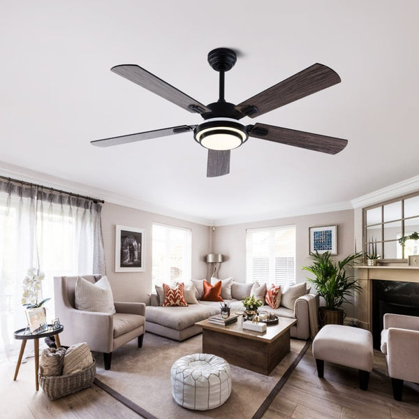 English Elm 52 Inch Sycamore Wood Blade Ceiling Fan with LED Light and Remote for Large Rooms W3727P511387