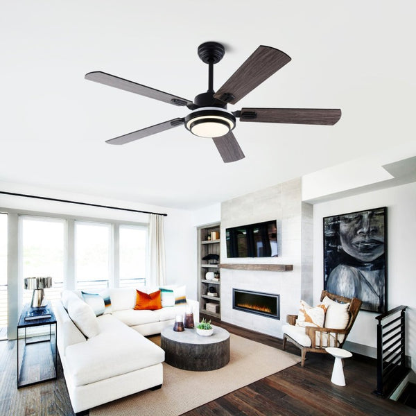 English Elm 52 Inch Sycamore Wood Blade Ceiling Fan with LED Light and Remote for Large Rooms W3727P511387