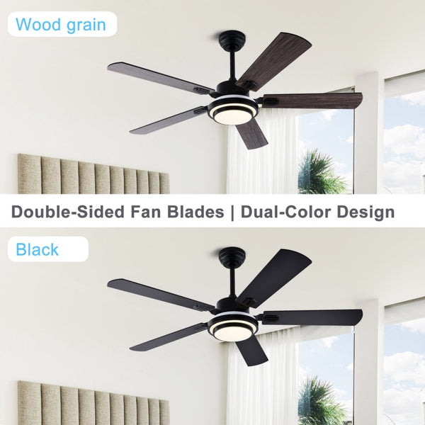 English Elm 52 Inch Sycamore Wood Blade Ceiling Fan with LED Light and Remote for Large Rooms W3727P511387
