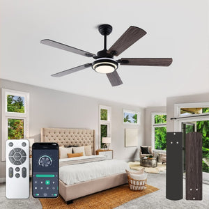 English Elm 52 Inch Sycamore Wood Blade Ceiling Fan with LED Light and Remote for Large Rooms W3727P511387