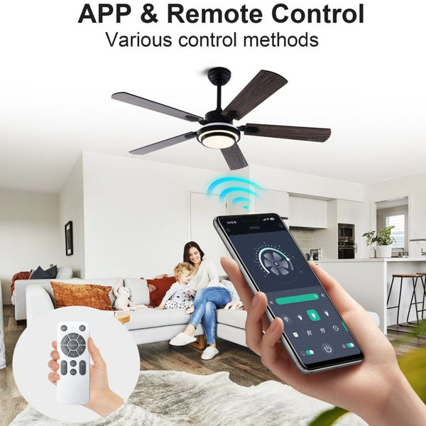 English Elm 52 Inch Sycamore Wood Blade Ceiling Fan with LED Light and Remote for Large Rooms W3727P511387