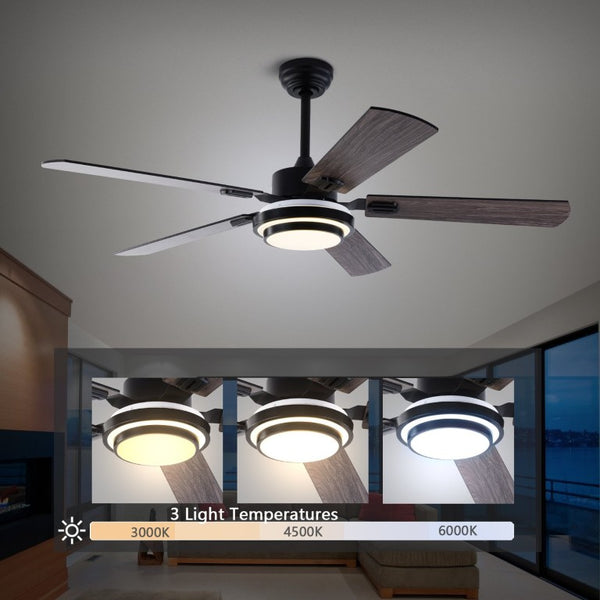 English Elm 52 Inch Sycamore Wood Blade Ceiling Fan with LED Light and Remote for Large Rooms W3727P511387